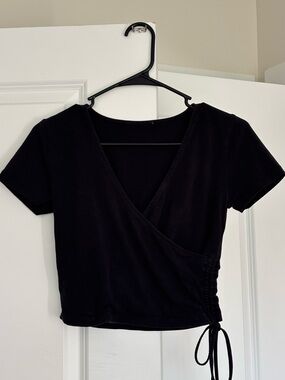 Hollister Black Wrap Crop Top with Side Tie